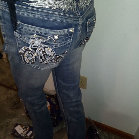 Riding Free Motorcycle Rhinestone Jeans - Picture 8 of 8